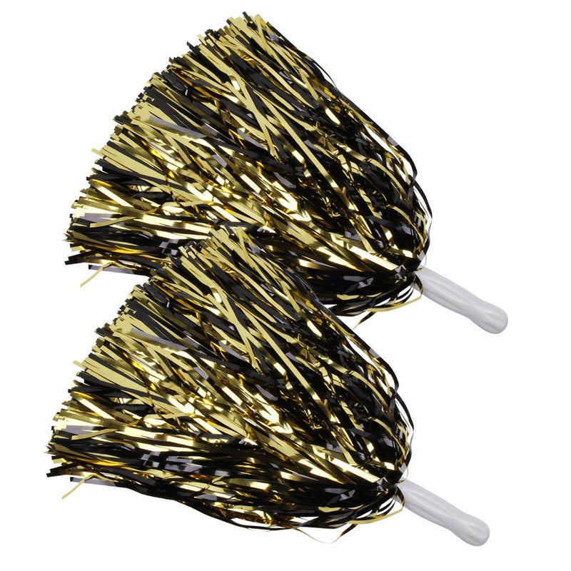 ICObuty Metallic Cheerleading Pom Poms Foil Fluffy 12 inch 2 Pack NO Sheddingfor Sport Squads Dance Hen Party Stage Performance Celebration (Gold/Black) - Image 1